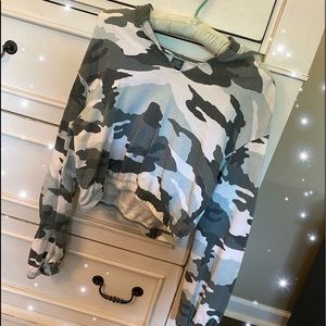 Camo Long Sleeved Crop Hoodie